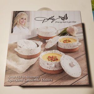 Dolly Parton Set of (4) 6.5oz Stoneware Speckled Casserole Dishes  NIB